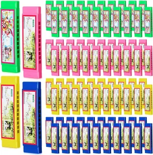 Liliful 100 Pcs Kids Harmonica for Boys Girls Musical Instrument Toy Lightweight and Easy to Carry, Key of C for Beginners for School Teaching Early Childhood Enlightenment Performance, 4 Colors
