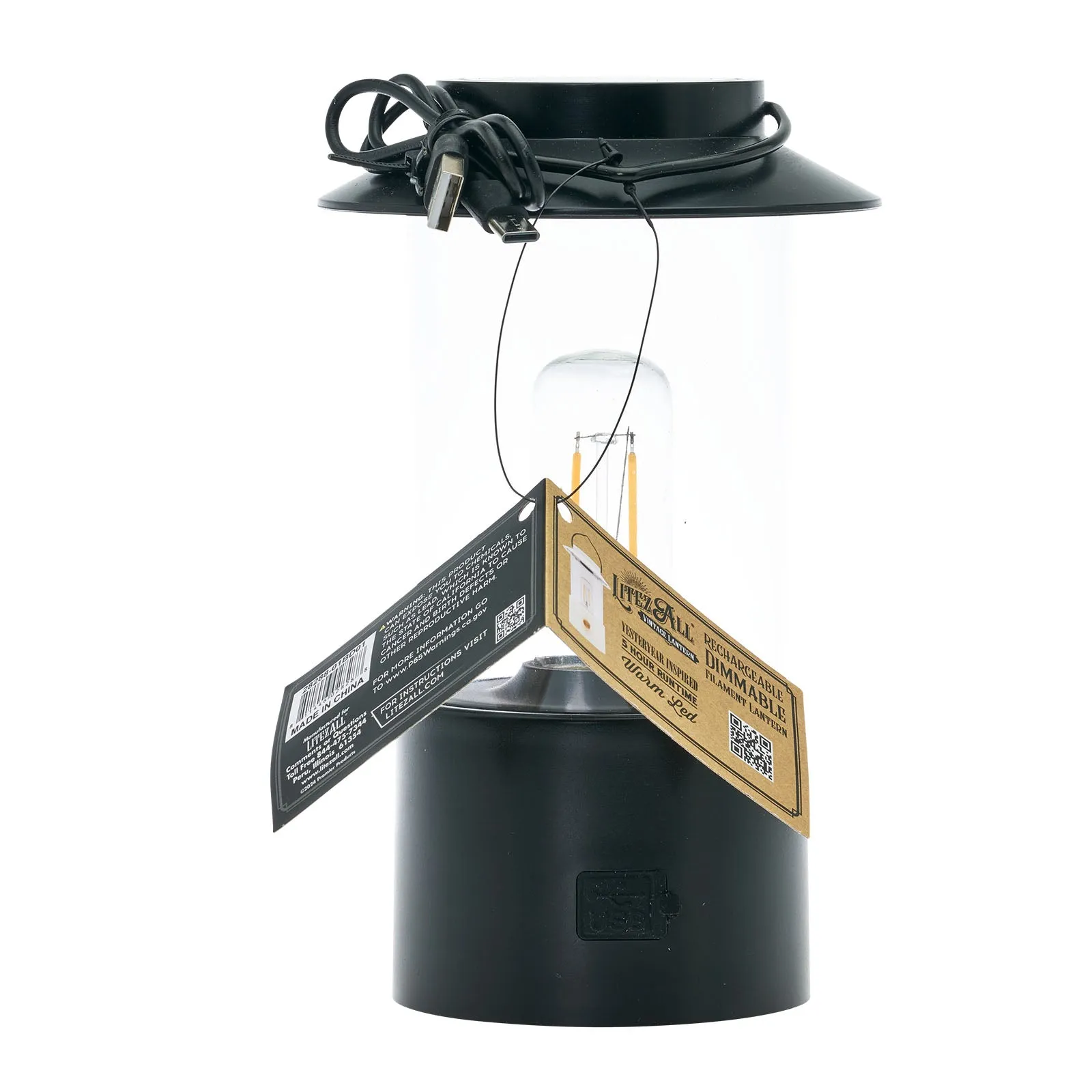 LitezAll Lantern with Dimmable Warm White Filament LED