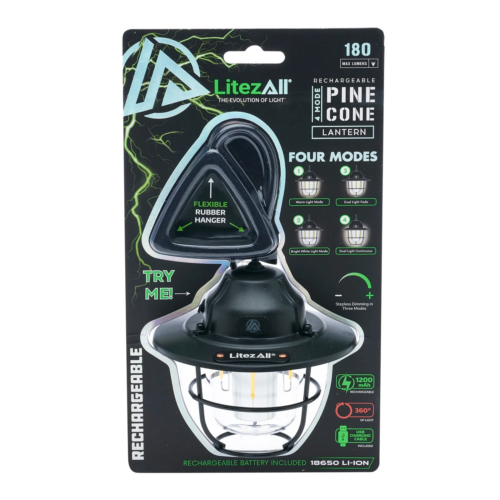 LitezAll Rechargeable Pine Cone Lantern 4 Light Modes