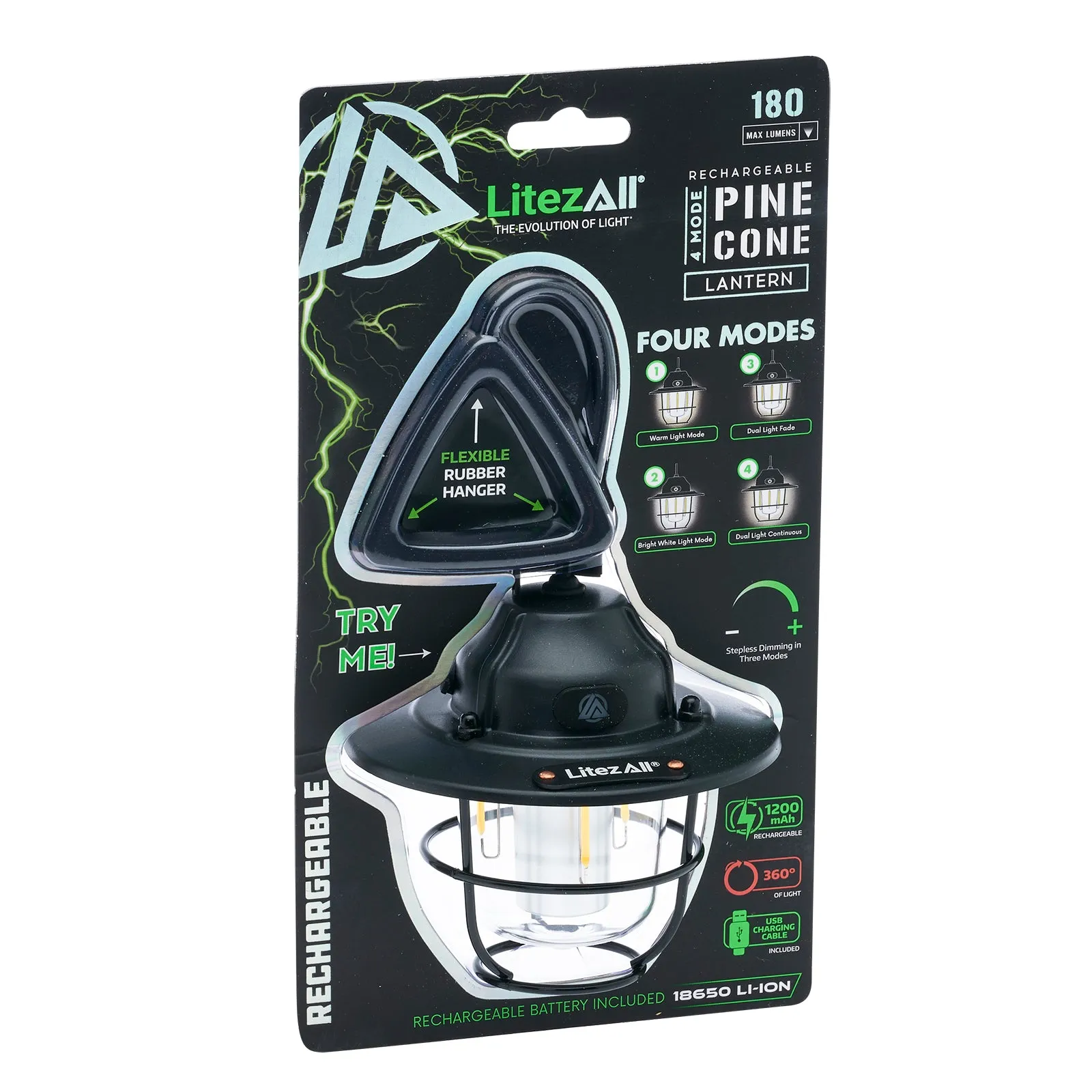 LitezAll Rechargeable Pine Cone Lantern 4 Light Modes