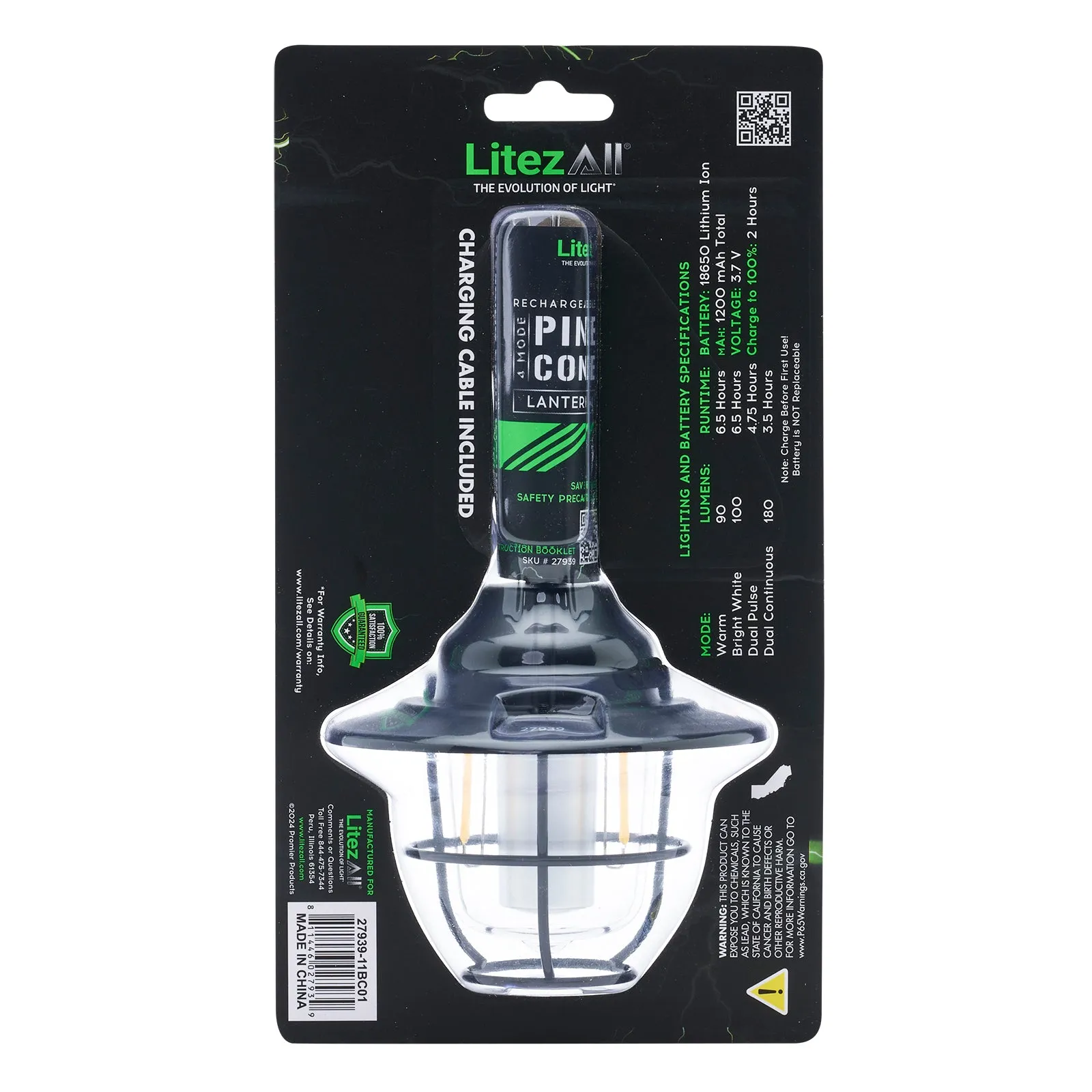 LitezAll Rechargeable Pine Cone Lantern 4 Light Modes