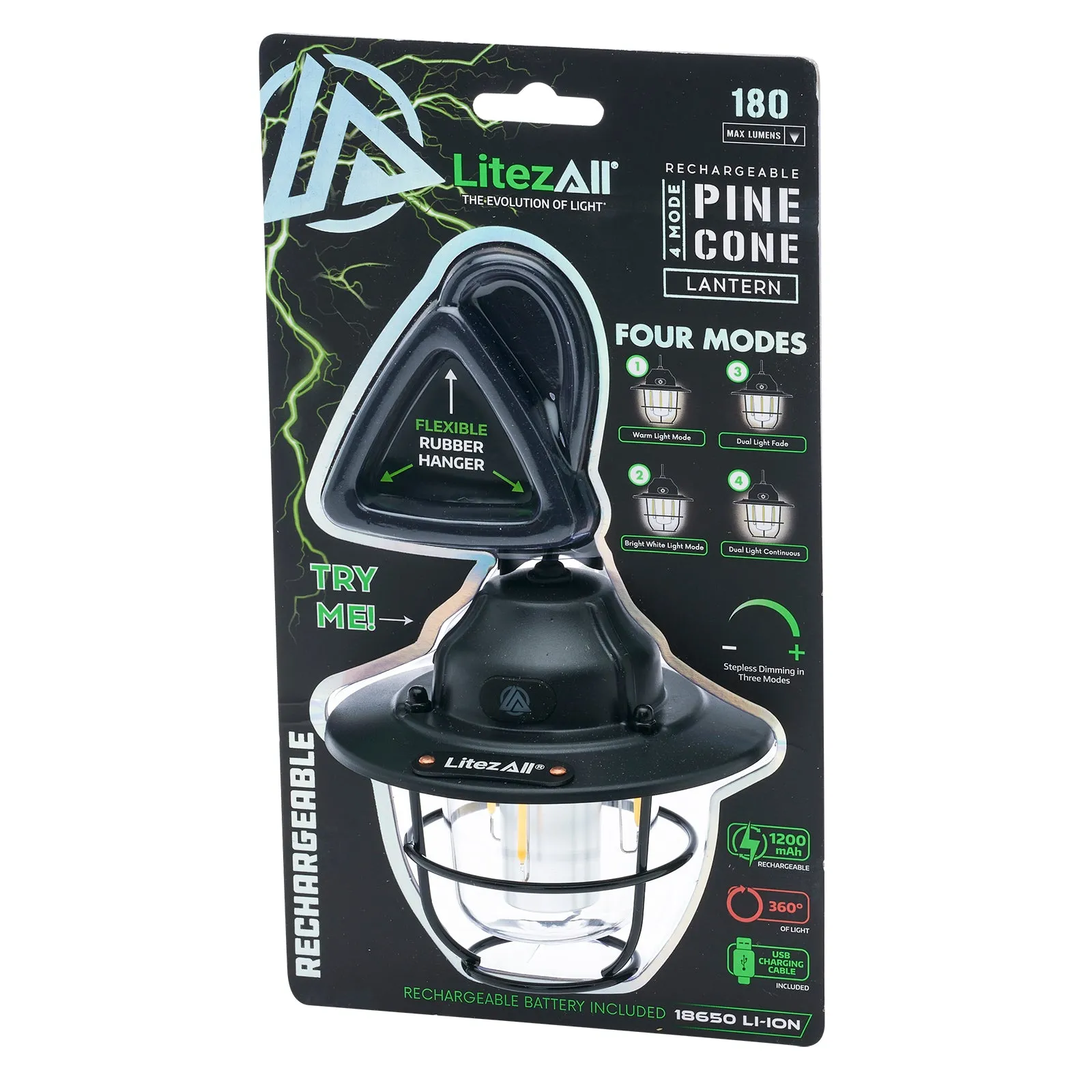 LitezAll Rechargeable Pine Cone Lantern 4 Light Modes