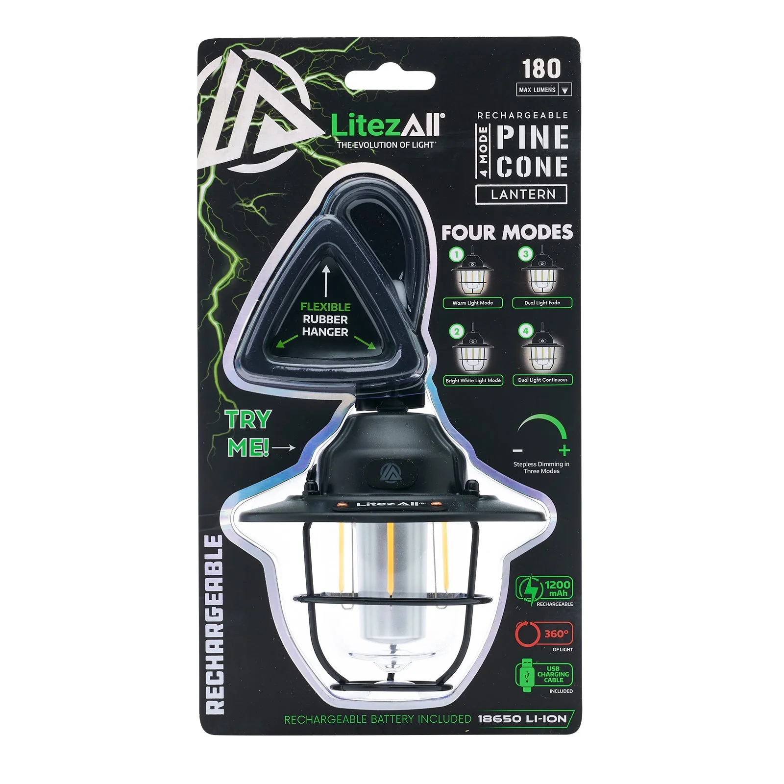 LitezAll Rechargeable Pine Cone Lantern 4 Light Modes