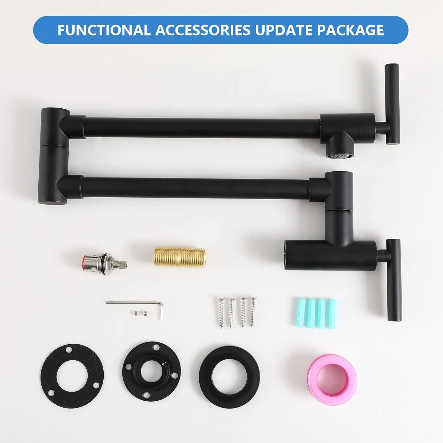 Lordear Black Pot Filler Faucet,Commercial Wall Mount Stove Kitchen Faucet, Stainless Steel Pot Filler Folding Faucet Over Stove, Kitchen Pot Faucet with Double Joint Swing Arms