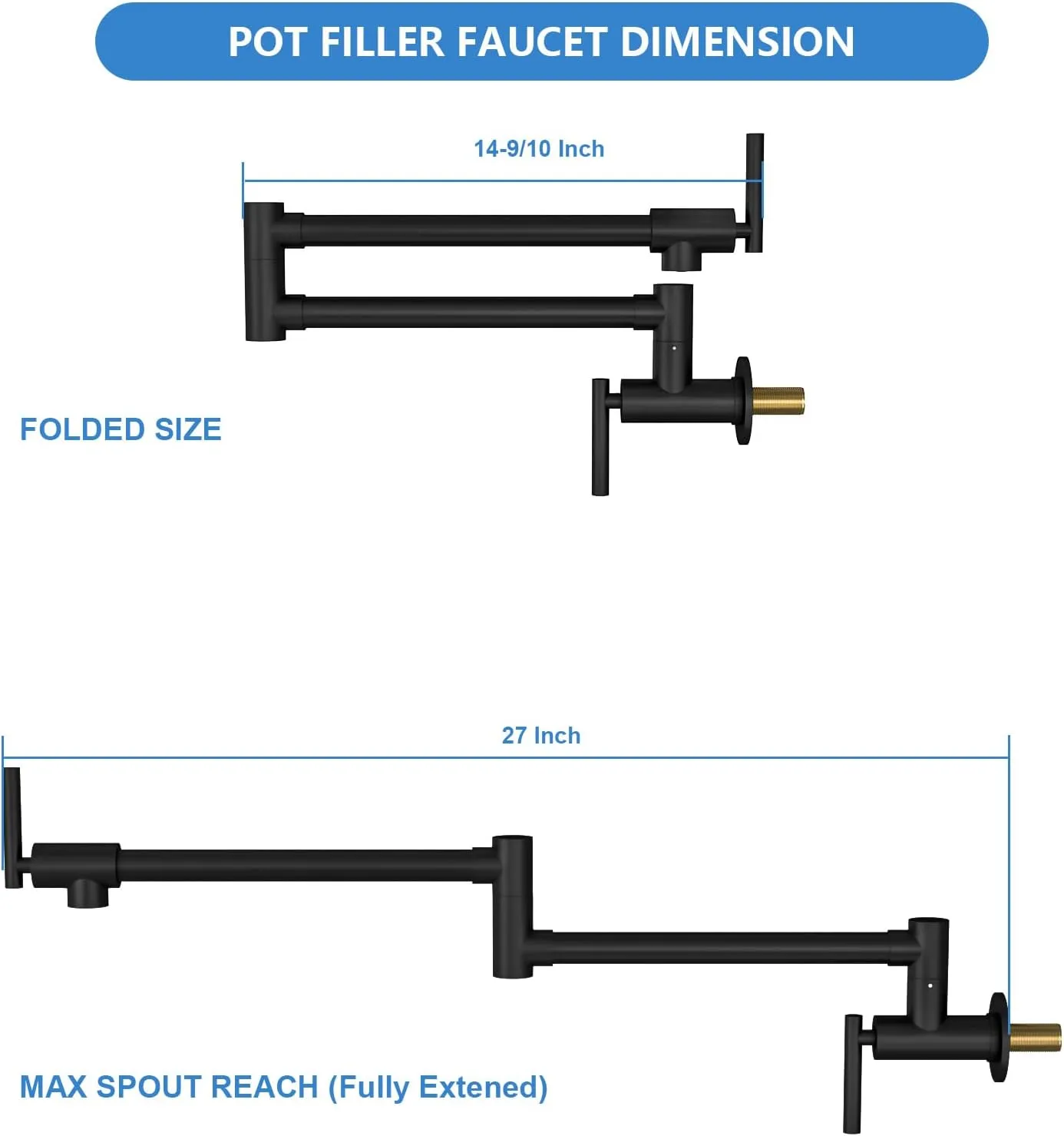 Lordear Black Pot Filler Faucet,Commercial Wall Mount Stove Kitchen Faucet, Stainless Steel Pot Filler Folding Faucet Over Stove, Kitchen Pot Faucet with Double Joint Swing Arms