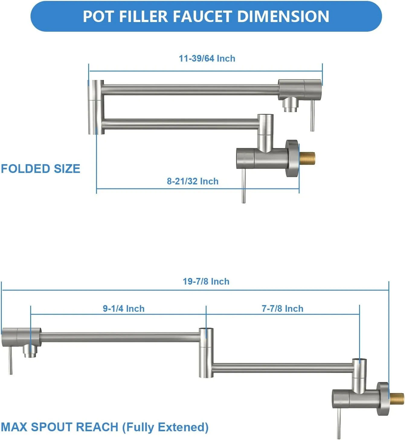 Lordear Pot Filler Faucet Brushed Nickel Finish Wall Mount Stove Kitchen Faucet Stainless Steel Pot Filler Folding Faucet Over Stove, Kitchen Pot Faucet with Double Joint Swing Arms