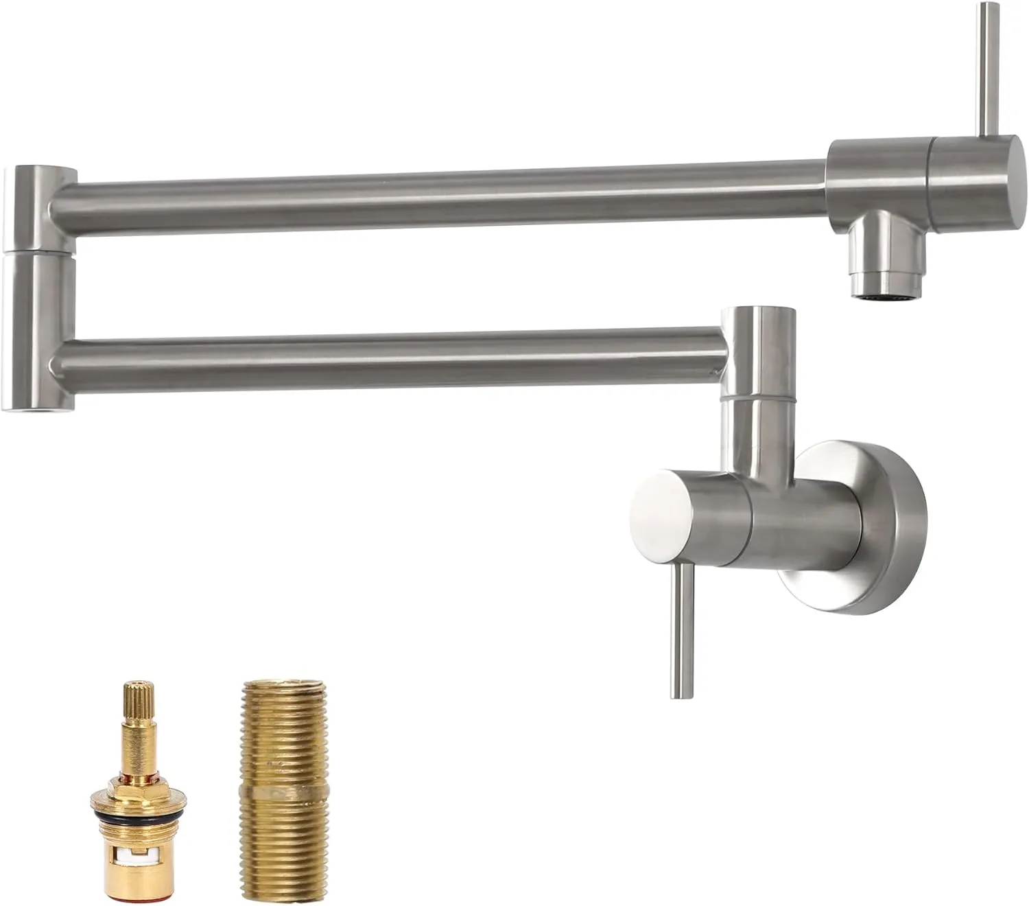 Lordear Pot Filler Faucet Brushed Nickel Finish Wall Mount Stove Kitchen Faucet Stainless Steel Pot Filler Folding Faucet Over Stove, Kitchen Pot Faucet with Double Joint Swing Arms