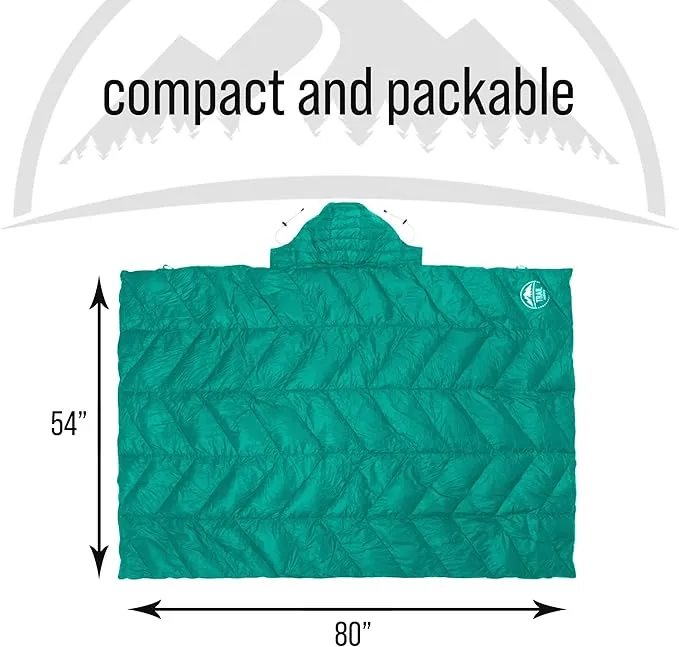 Luxurious Ultralight Down Camping Blanket | Perfect for Backpacking | Packable Puffy Outdoor Quilt with Hood & Pad Straps | Ideal for Travel Camping & Soccer Moms | 80x54 Turquoise