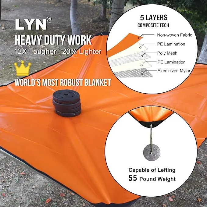 LYN Heavy Duty Emergency Blanket Survival Gear Waterproof Insulated Blanket Emergency Tarp for Camping, Hiking, Bushcraft