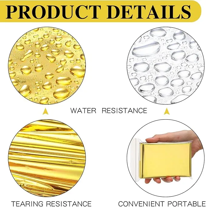 Macarrie 100 Pack Emergency Thermal Blankets Silver Foil Survival Blanket Space Blanket Survival Kit for Outdoors, Camping, Hiking, Homeless, Survival or First Aid (Gold,Silver)
