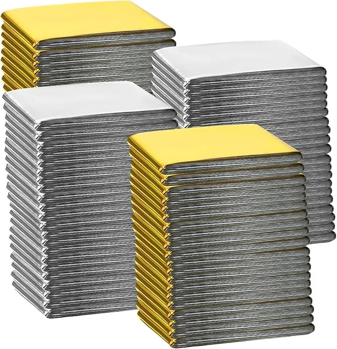 Macarrie 100 Pack Emergency Thermal Blankets Silver Foil Survival Blanket Space Blanket Survival Kit for Outdoors, Camping, Hiking, Homeless, Survival or First Aid (Gold,Silver)