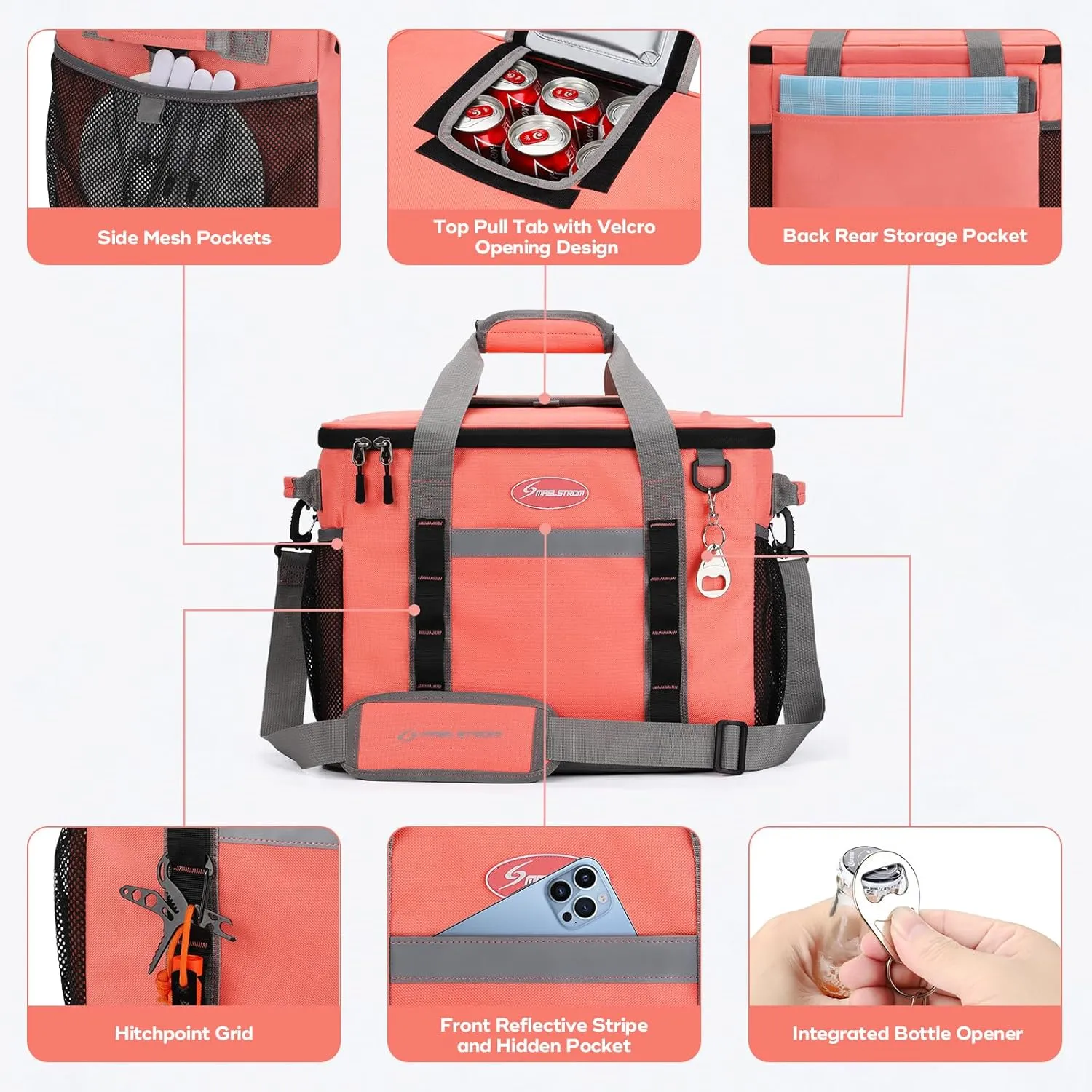 Maelstrom Soft Cooler Bag,Collapsible Soft Sided Cooler,24/30/60/75 Cans Beach Cooler,Ice Chest,Large Leakproof Camping Cooler,Portable Travel Cooler for Grocery Shopping,Camping,Road Trips