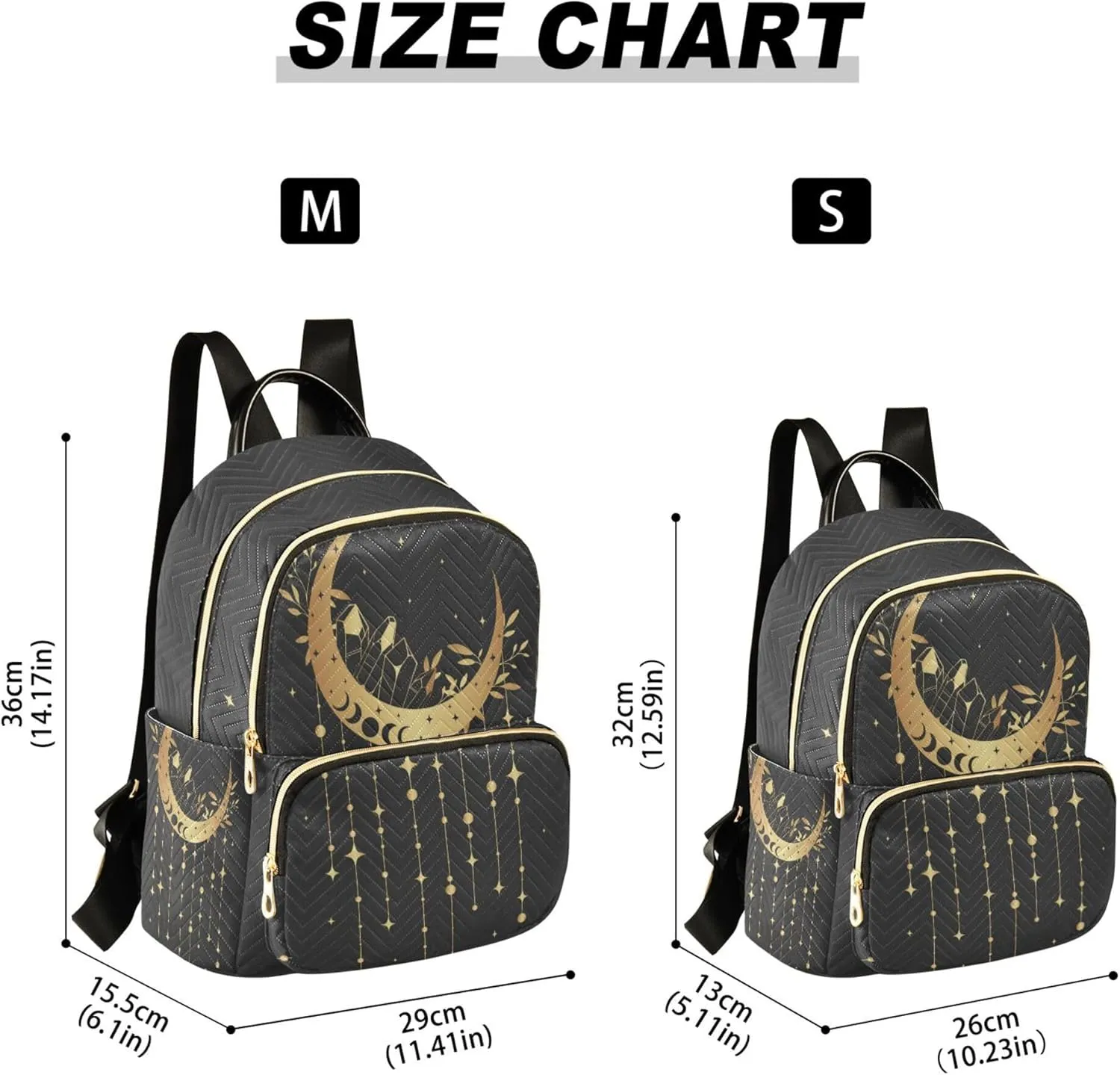 Magic Gold Moon Sun Stars Floral Boho Backpack Purse for Women, Anti Theft Backpack Lightweight Small Travel Backpack Shoulder Bag