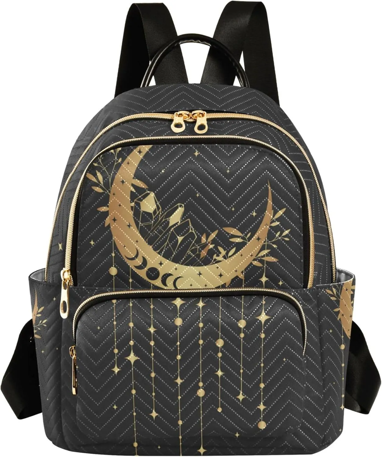 Magic Gold Moon Sun Stars Floral Boho Backpack Purse for Women, Anti Theft Backpack Lightweight Small Travel Backpack Shoulder Bag