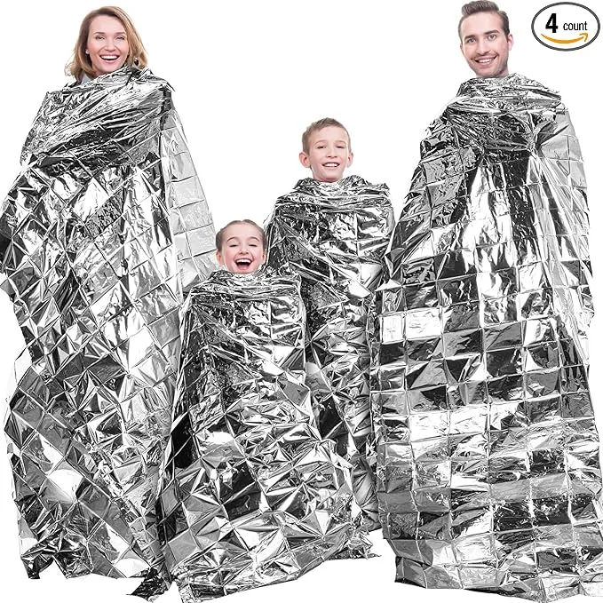 Maitys 4 Pcs Emergency Blankets High Silver Reflective Foil Sheet Heat Foil Protection Rescue Blankets Camping Blanket Hiking Space Blankets and Garden Greenhouse Covering Plant Growth Sheet