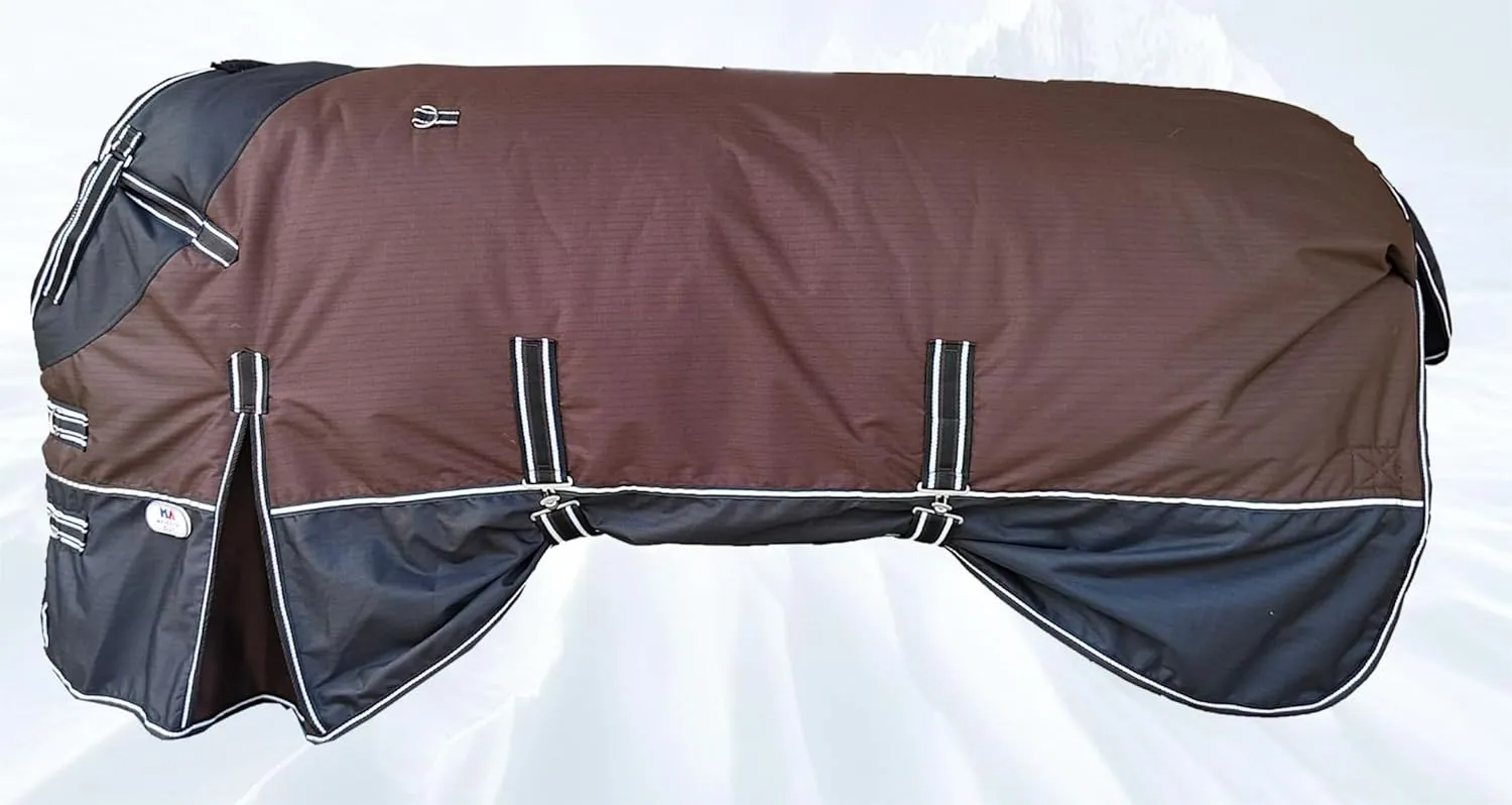 Majestic Ally 600 D Ripstop Nylon Horse Turnout Blanket, Waterproof, Heavyweight, Rain and Weather Resistant, 250 GSM (Brown Black, 74 - Inch)