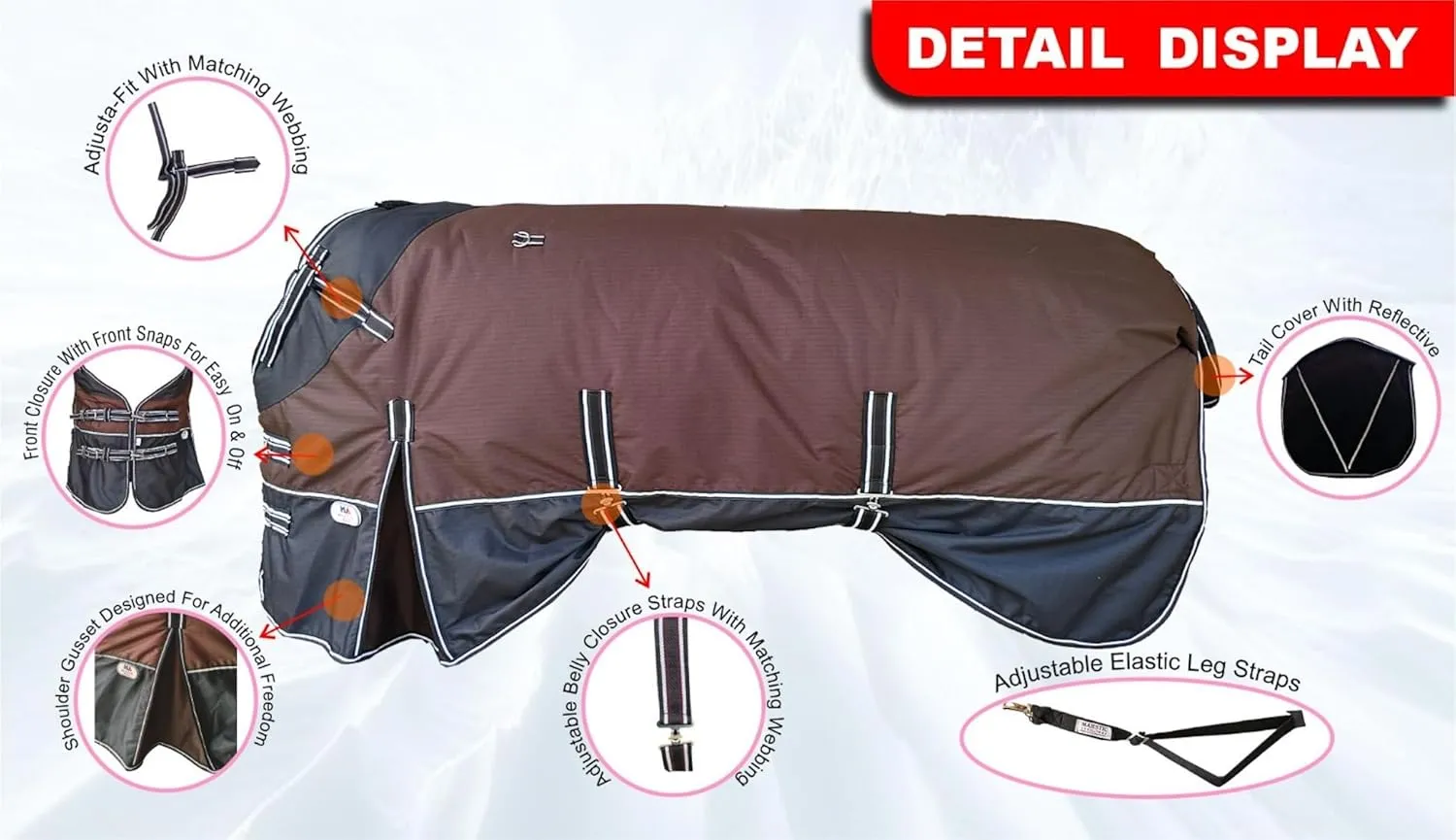Majestic Ally 600 D Ripstop Nylon Horse Turnout Blanket, Waterproof, Heavyweight, Rain and Weather Resistant, 250 GSM (Brown Black, 74 - Inch)