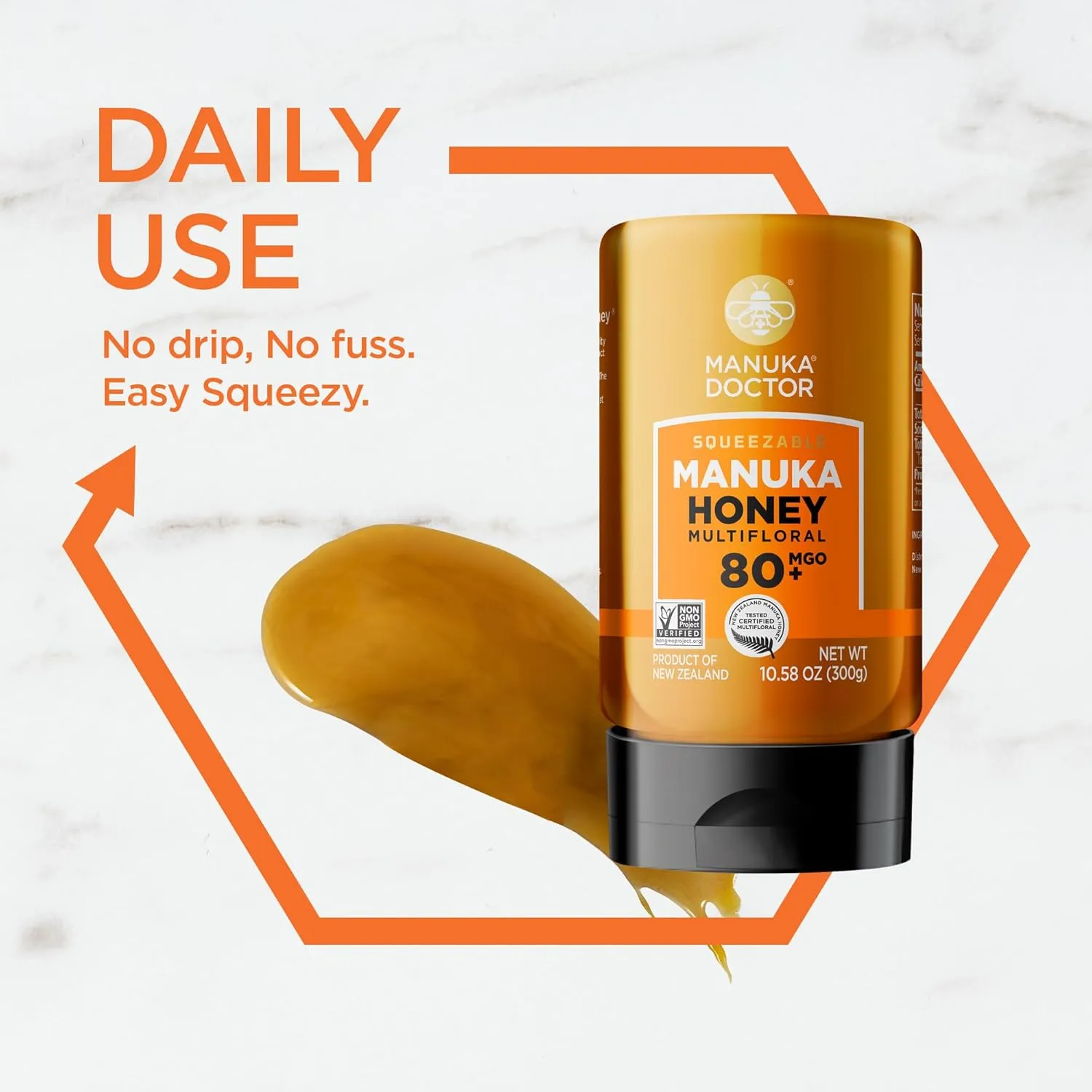 MANUKA DOCTOR - MGO 80  SQUEEZY Manuka Honey Multifloral, 100% Pure New Zealand Honey. Certified. Guaranteed. RAW. Non-GMO (10.58 oz)