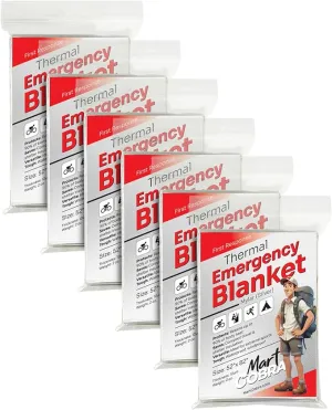 Mart Cobra Emergency Blankets x6 Survival Gear and Equipment Space Blanket Mylar Blankets Thermal Blanket Survival Blanket Survival Kits Emergency Kit Emergency Supplies Foil Blanket Camping Shelter