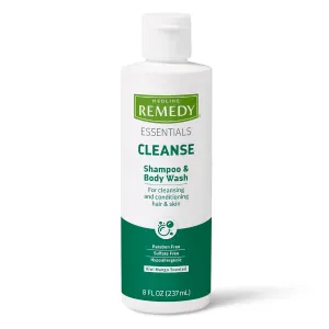 Medline Remedy Essentials Shampoo and Body Wash (8 fl oz), 48 Count, Kiwi Mango Scent, Full Body Cleanser with Aloe, For Adults & Elderly, Easy Rinse Gel for Bath, Shower or Bedside Bathing