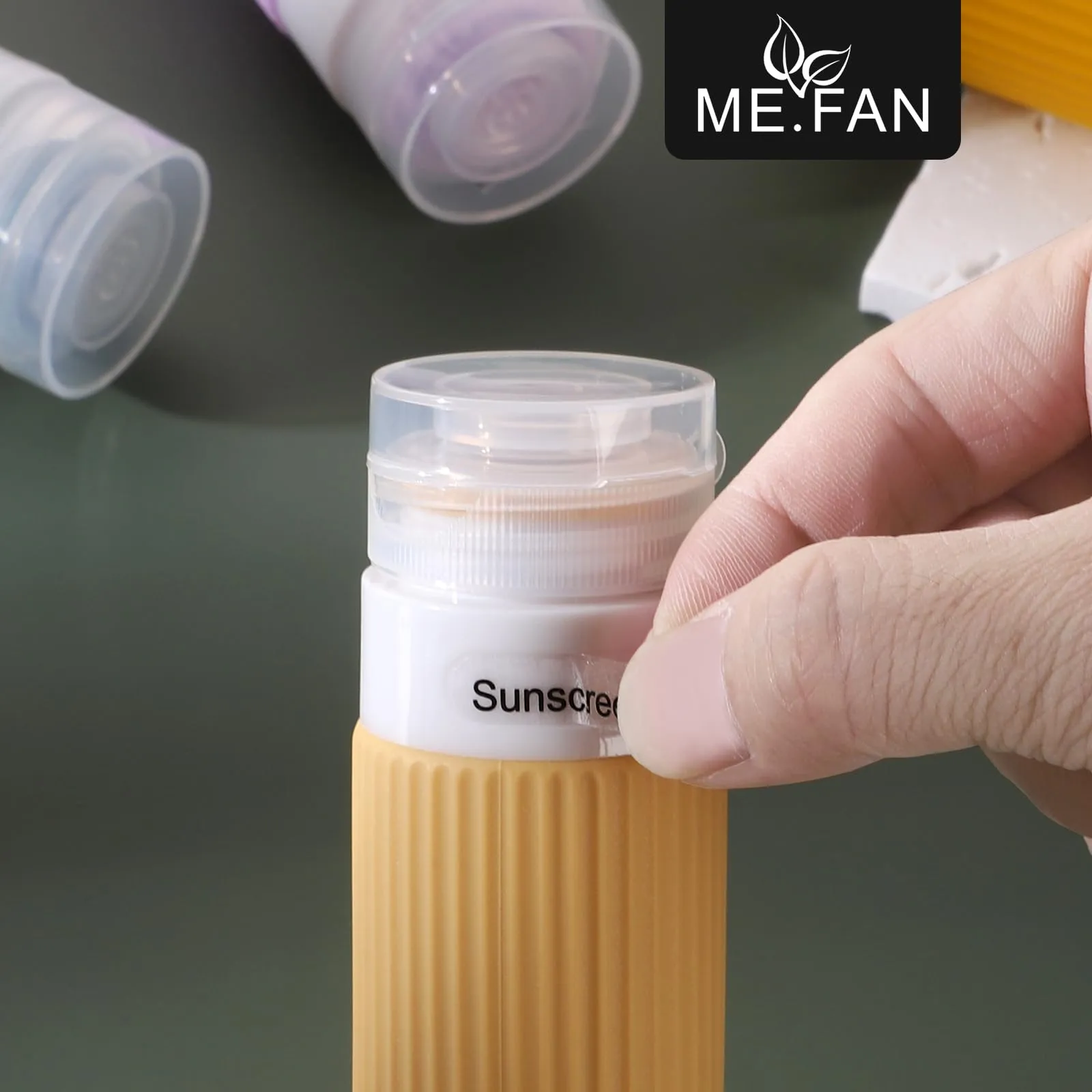 ME.FAN Travel Bottles for Toiletries, TSA Approved 3oz Silicone Travel Size Containers/Portable Split Bottle, Travel Accessories for Conditioner, Shampoo, Lotion - 4 Pack Morandi