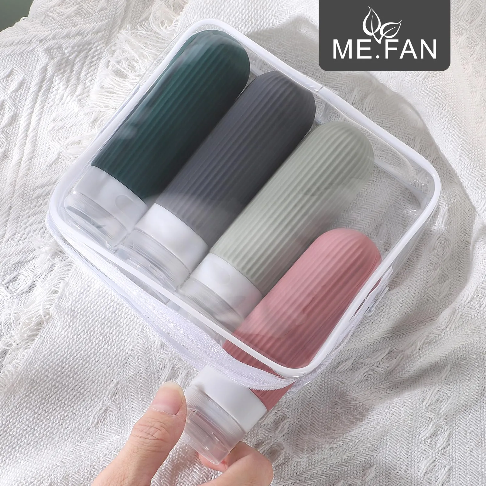 ME.FAN Travel Bottles for Toiletries, TSA Approved 3oz Silicone Travel Size Containers/Portable Split Bottle, Travel Accessories for Conditioner, Shampoo, Lotion - 4 Pack Morandi
