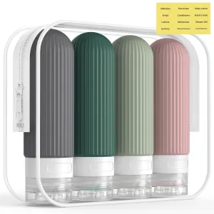 ME.FAN Travel Bottles for Toiletries, TSA Approved 3oz Silicone Travel Size Containers/Portable Split Bottle, Travel Accessories for Conditioner, Shampoo, Lotion - 4 Pack Morandi