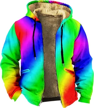 Men Coats Winter Sherpa Fleece Lined Long Sleeve Jackets Vintage Print Zipper Coats Comfy Dressy Hoodies