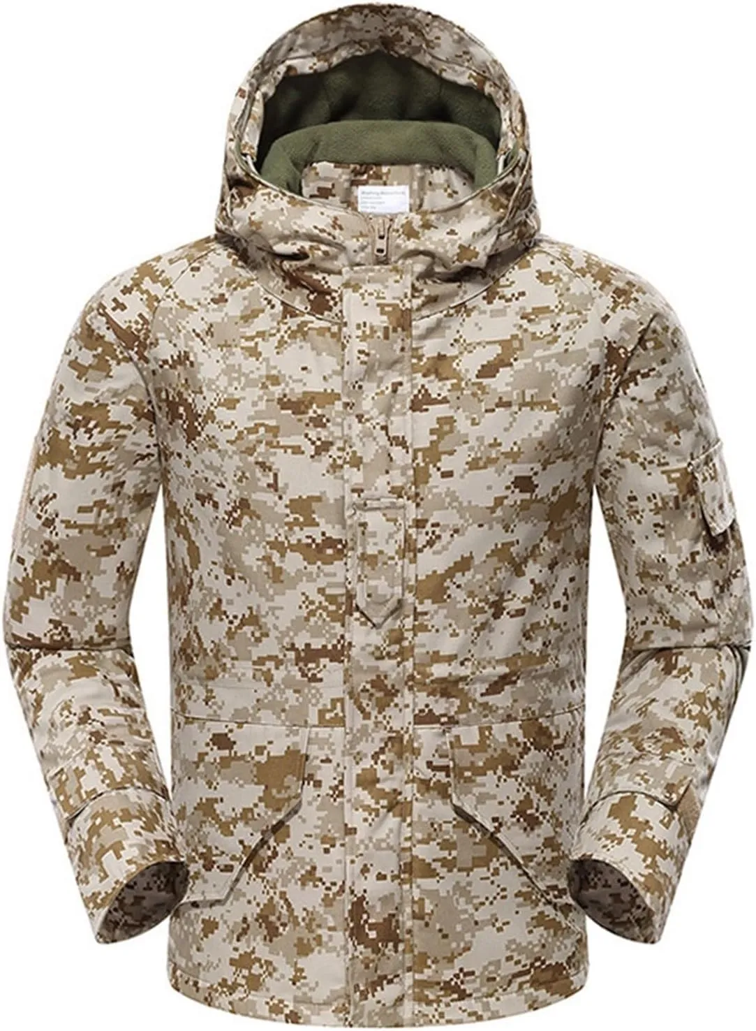 Mens Fleece Lined Camo Jacket Soft Shell Waterproof Windproof Hooded Coats Outdoor Hunting Hiking Tactical Jackets