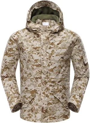 Mens Fleece Lined Camo Jacket Soft Shell Waterproof Windproof Hooded Coats Outdoor Hunting Hiking Tactical Jackets