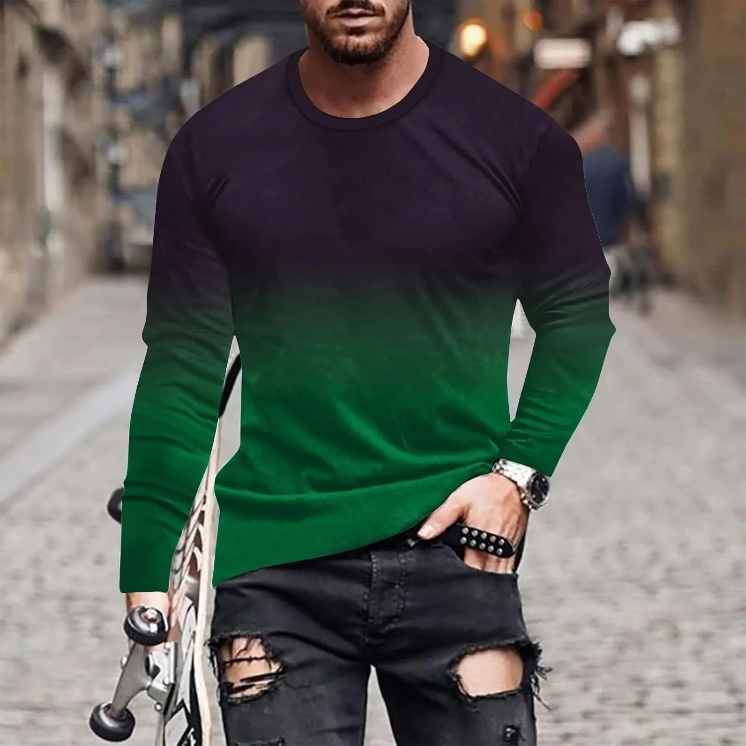 Mens Gifts and Autumn Casual Business Fashion Printing Long Sleeve Lapel Cotton Classic Long Sleeve Thermal Button