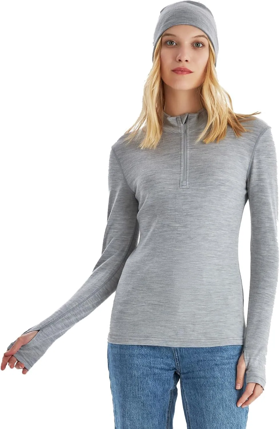 Merino Protect 100% Merino Wool Base Layer Women Thermals Underwear Lightweight Soft Long Sleeve Shirt for Hiking Skiing