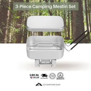 Messtin 3 Pieces Set Aluminum 750ml with Rice Cooker Folding Stove and Steaming Rack Outdoor Camping Cooking