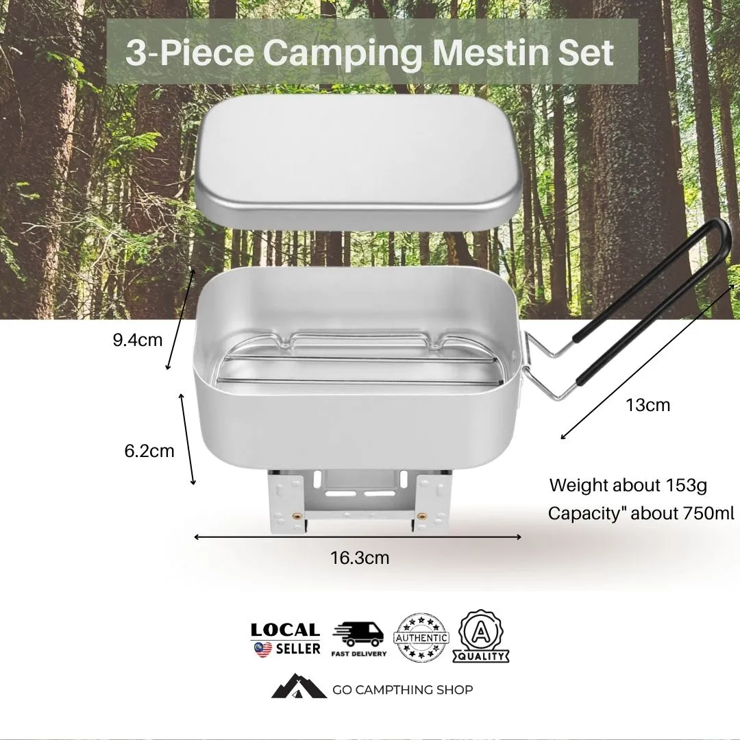 Messtin 3 Pieces Set Aluminum 750ml with Rice Cooker Folding Stove and Steaming Rack Outdoor Camping Cooking
