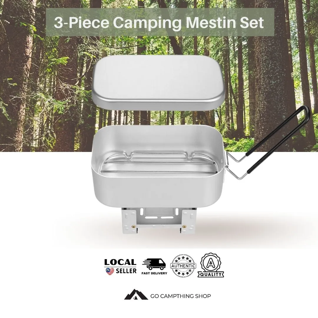 Messtin 3 Pieces Set Aluminum 750ml with Rice Cooker Folding Stove and Steaming Rack Outdoor Camping Cooking