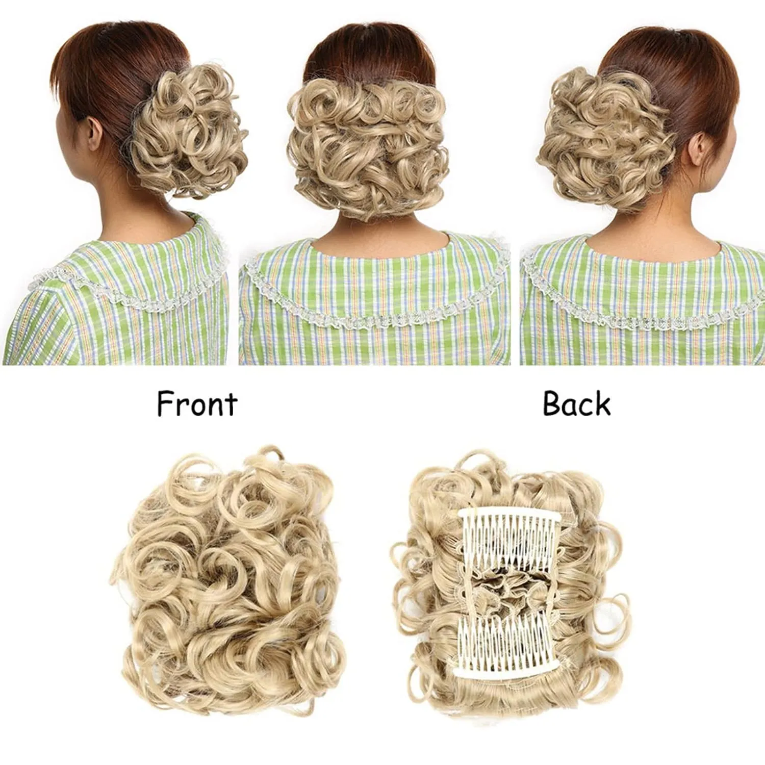 Messy Bun Hair Piece Scrunchies for Women Synthetic Updo Bun Wavy Curly Chignon with Comb Clip In Ponytail for Daily Medium Brown