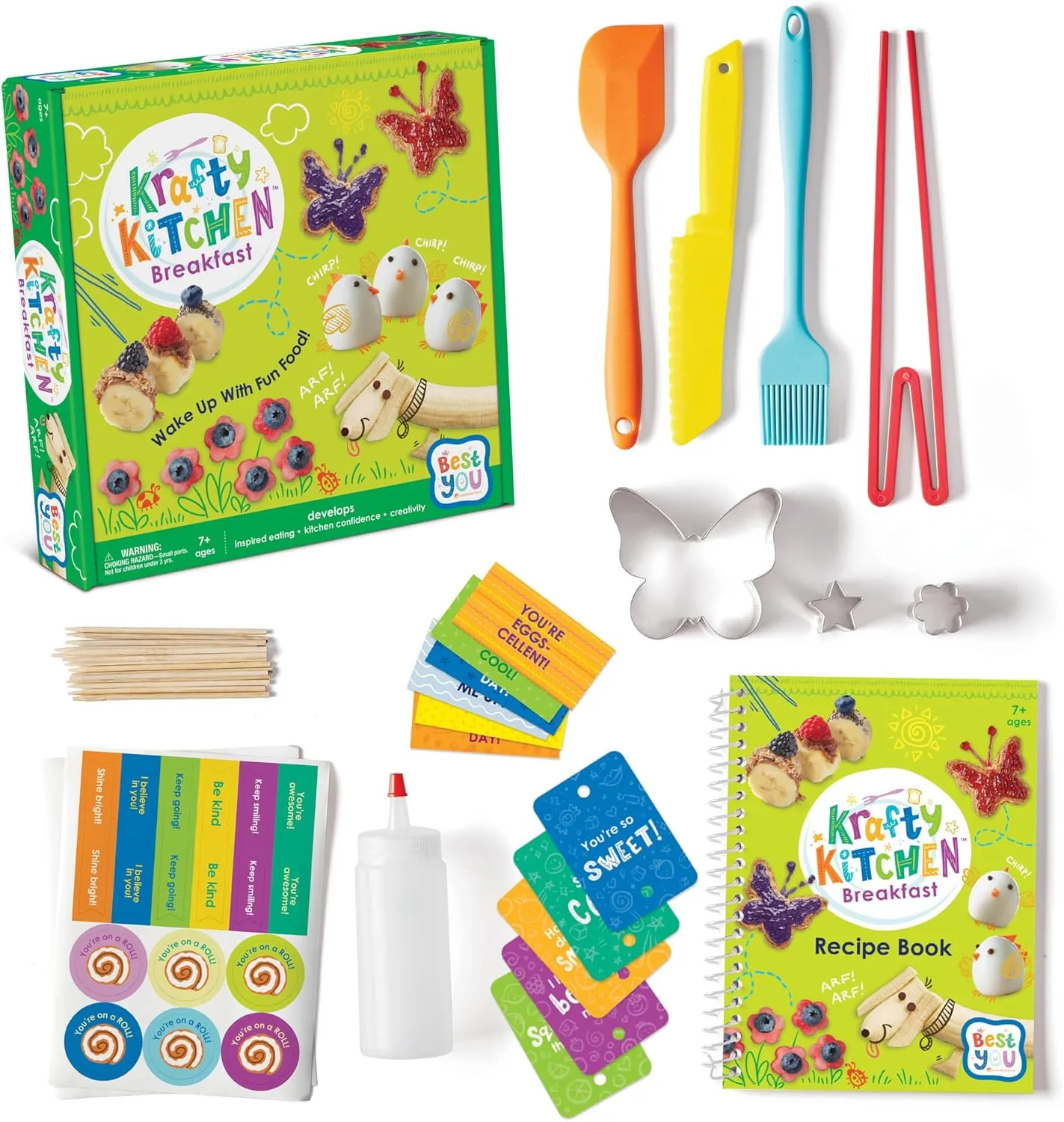 MindWare Best You Krafty Kitchen Breakfast Kit – Real Cooking Set for Kids Ages 7 & Up – Includes 13 Recipes, Kid-Friendly Tools and a Kid-Safe Knife for Cutting Food, Not Fingers