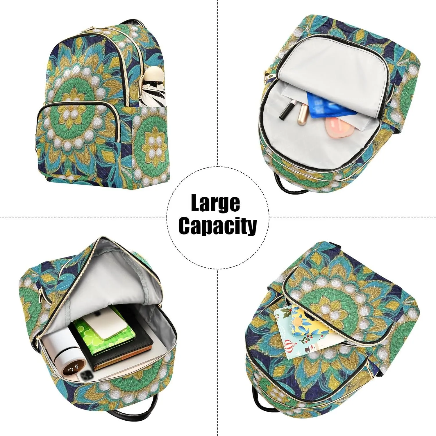 Mini Backpack Quilted Purse for Womens Small Backpack Daypack Embroider Pattern for Travel Daily Work,Multi1