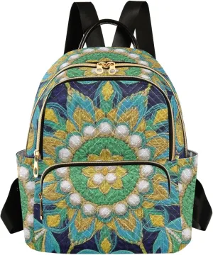 Mini Backpack Quilted Purse for Womens Small Backpack Daypack Embroider Pattern for Travel Daily Work,Multi1