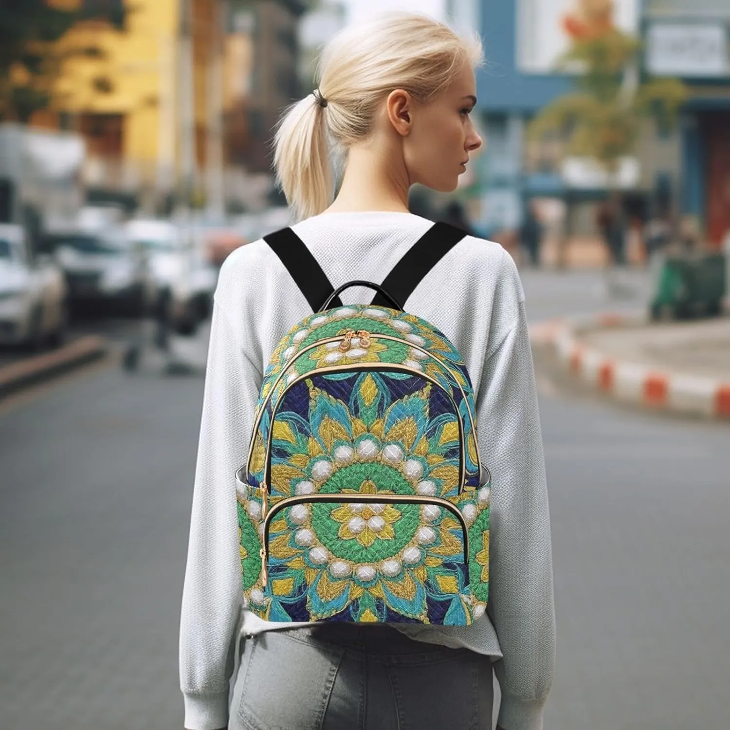 Mini Backpack Quilted Purse for Womens Small Backpack Daypack Embroider Pattern for Travel Daily Work,Multi1