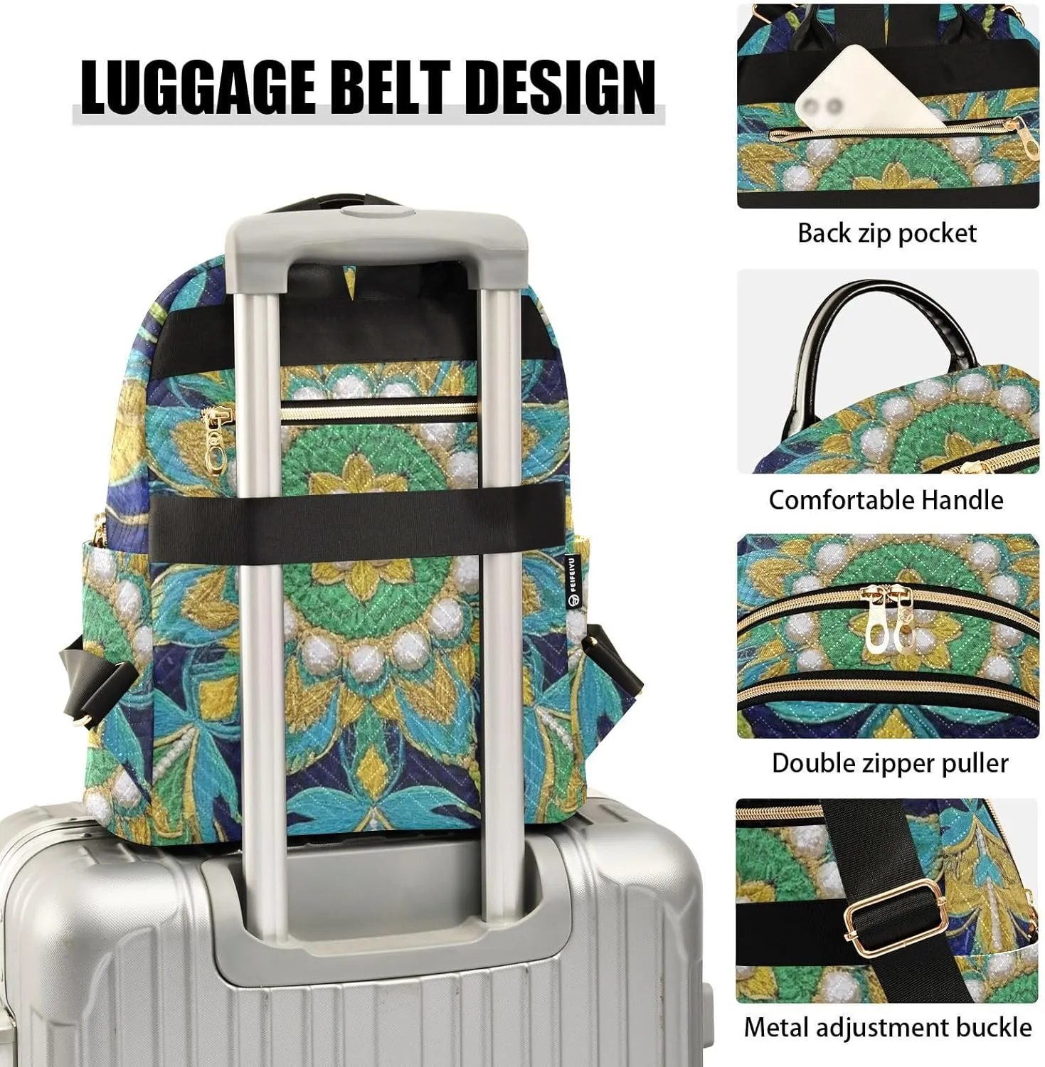 Mini Backpack Quilted Purse for Womens Small Backpack Daypack Embroider Pattern for Travel Daily Work,Multi1
