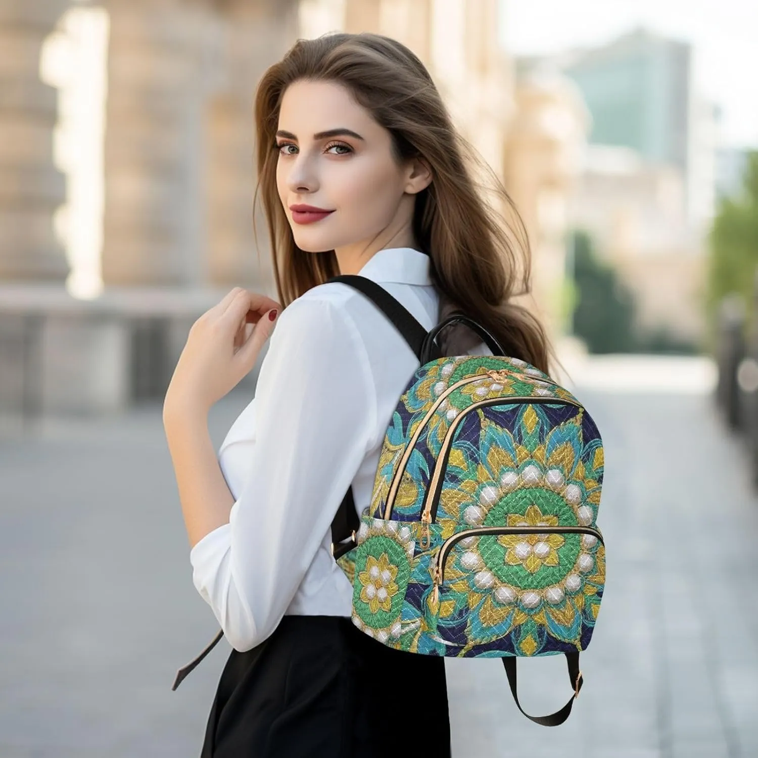 Mini Backpack Quilted Purse for Womens Small Backpack Daypack Embroider Pattern for Travel Daily Work,Multi1