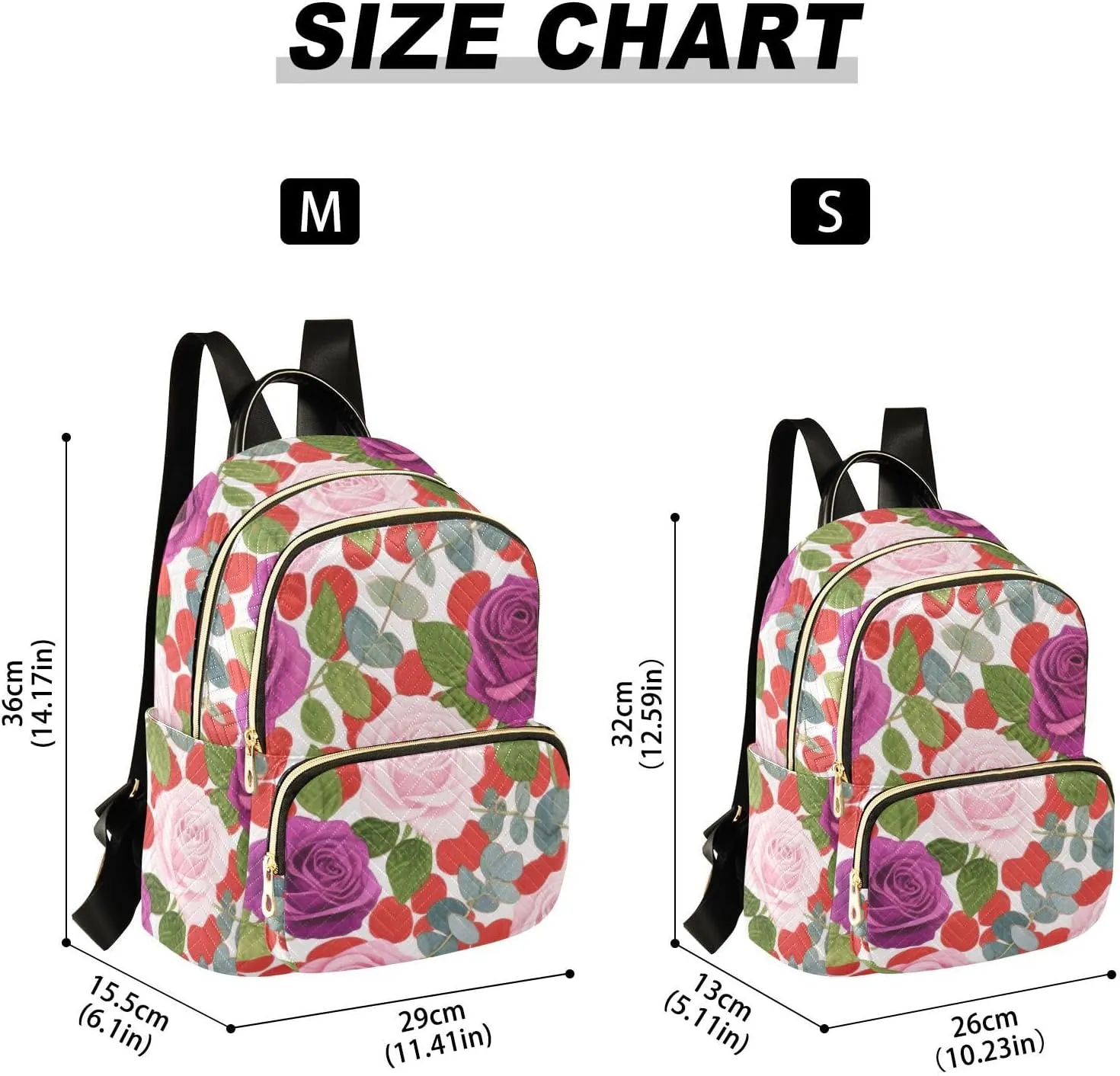 Mini Backpack Quilted Purse for Womens Small Backpack Daypack Rose Print for Travel Daily Camping,Multi1