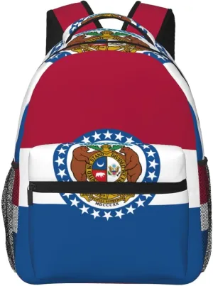 Missouri State Flag Backpack, suitable for light travel, daily multi-purpose bag, suitable for commuting, cycling, work
