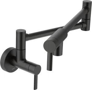 Moen Matte Black Modern Wall Mount Folding Swing Arm Pot Filler, Double Jointed Kitchen Stove Faucet, S665BL