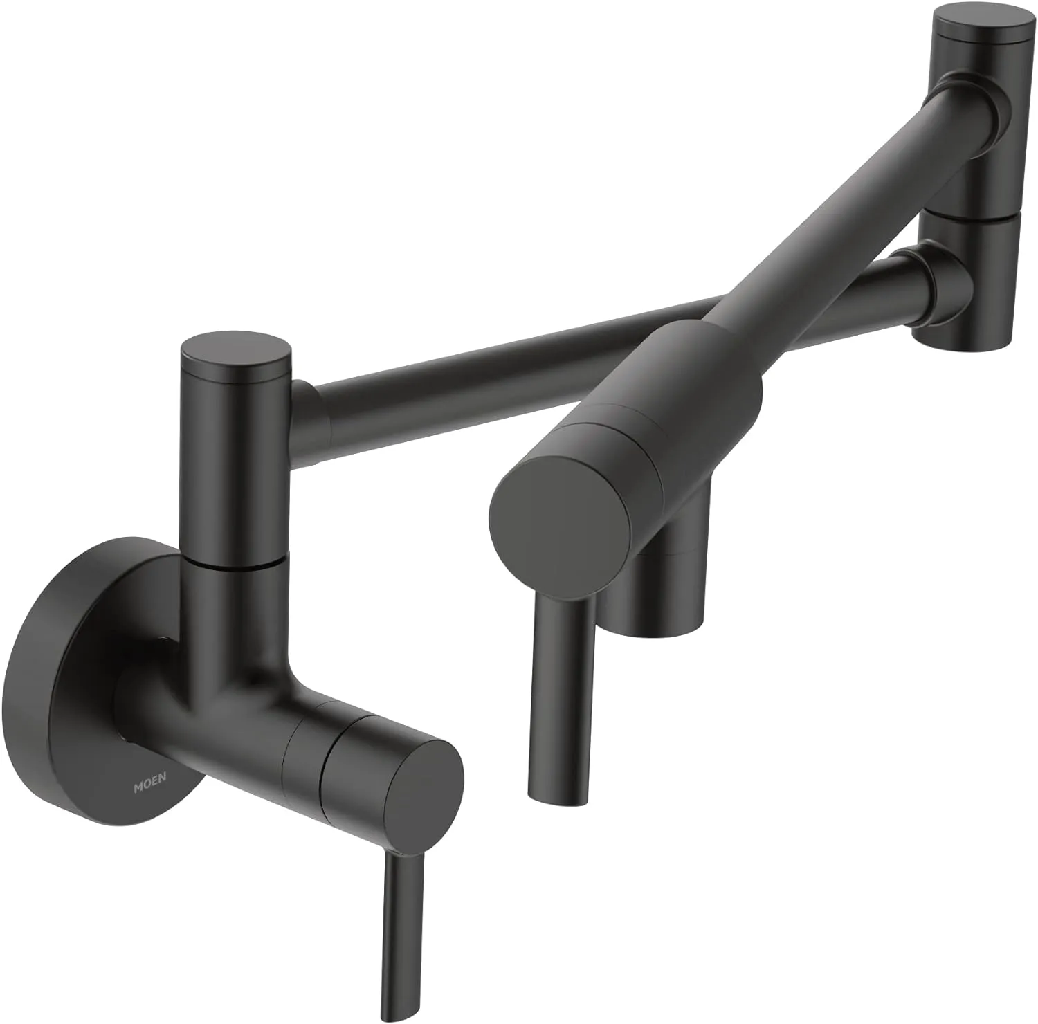 Moen Matte Black Modern Wall Mount Folding Swing Arm Pot Filler, Double Jointed Kitchen Stove Faucet, S665BL