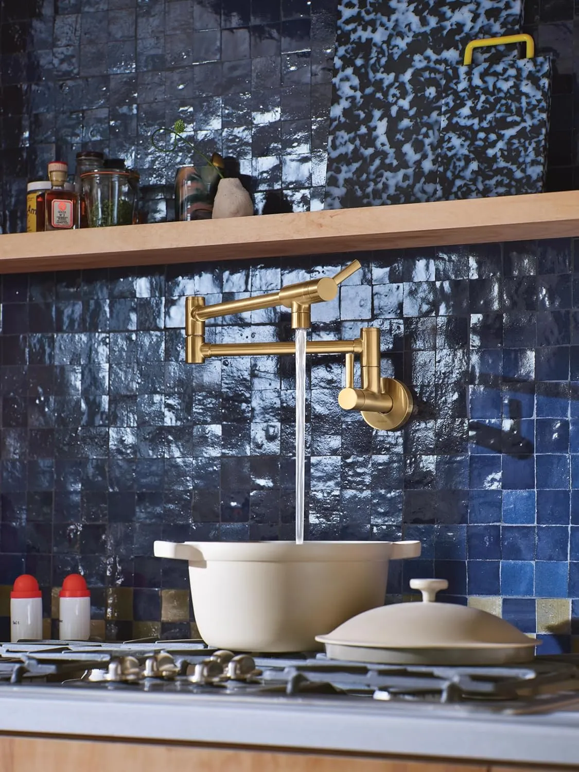 Moen S665BG Modern Wall Mount Swing Arm Folding Pot Filler Kitchen Faucet, Brushed Gold