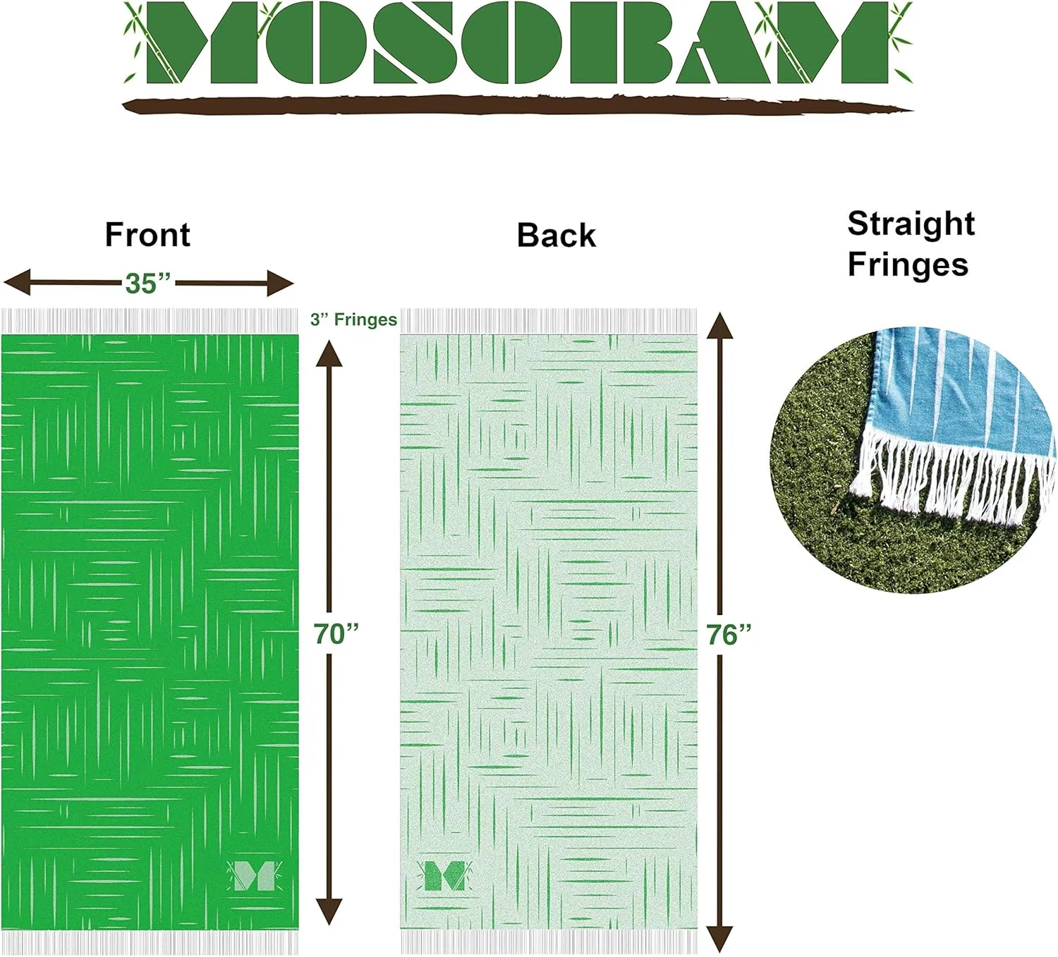 Mosobam Soft Fouta Peshtemal 35X70, Green, Fall Cacala Fleece Blankets, Luxury Scarf Sarong, Hamam Towel, Lightweight Travel Outdoor Picnic Blanket Throw, Viscose Made from Bamboo - Turkish Cotton