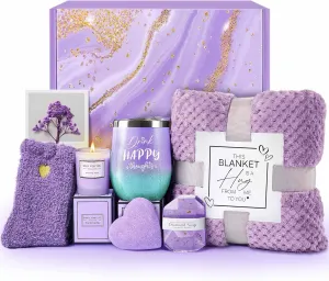 Mother's Day Gifts for Mom Grandma Wife, Self Care Get Well Soon Gifts, Lavender Relaxing Spa Gift Basket Care Package w Blanket, Birthday Valentines Christmas Gifts for Women Girlfriend Friends Sis