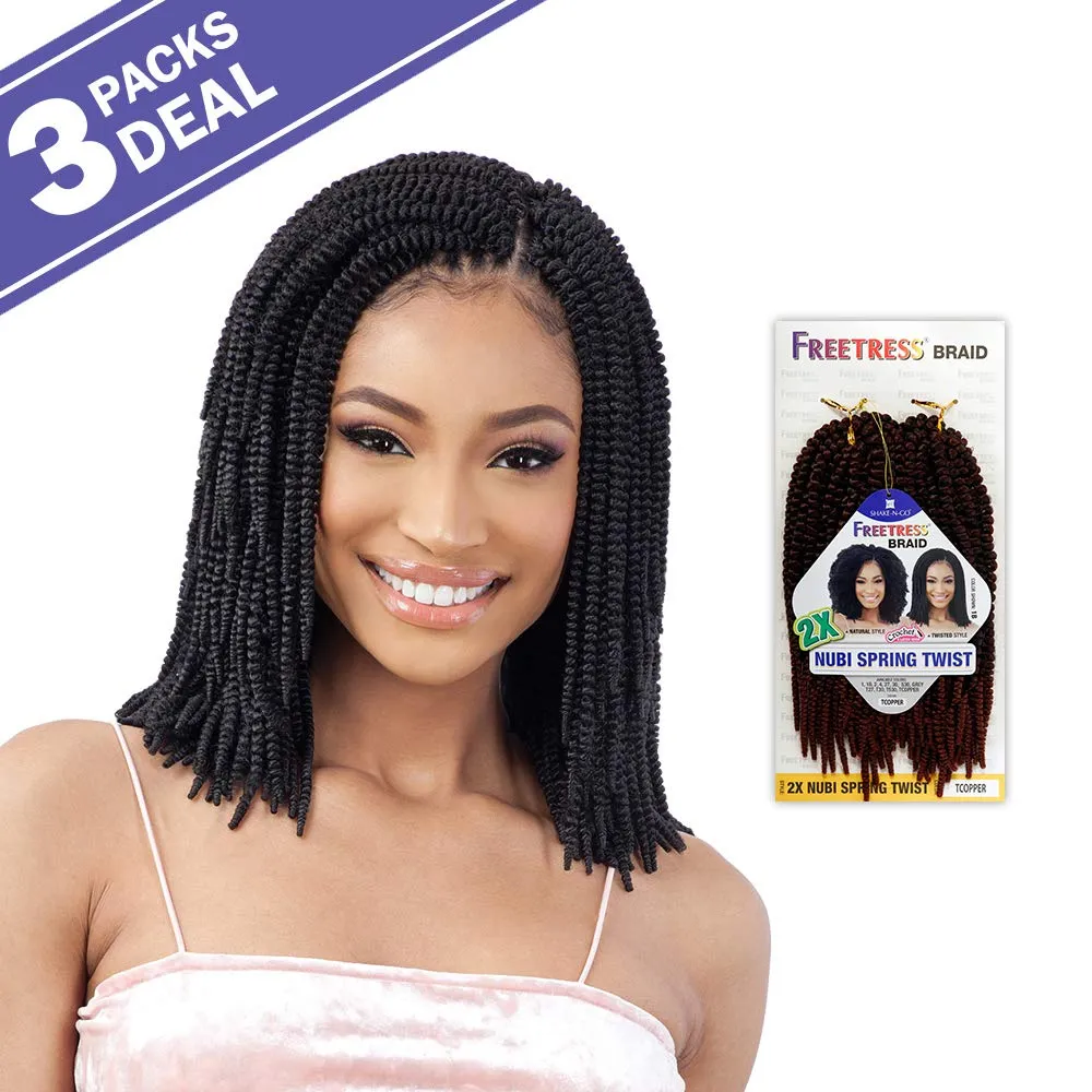 MULTI PACK DEALS! FreeTress Crochet Braids 2X Nubi Spring Twist (3-PACK, 530)